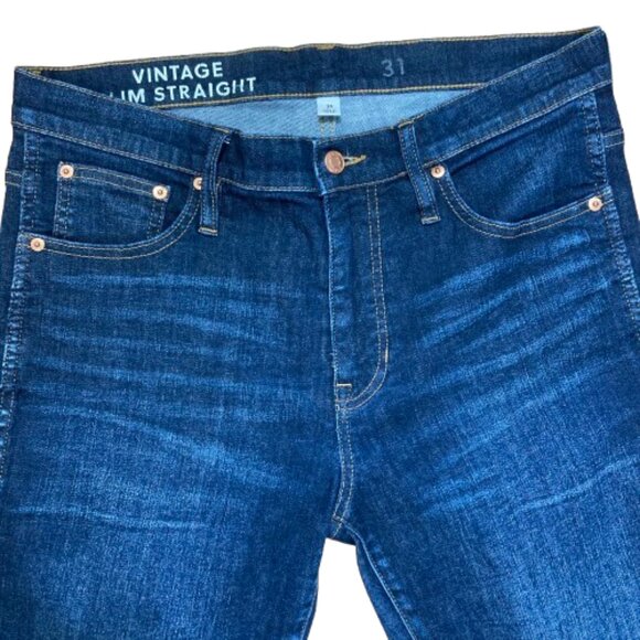 J. Crew Vintage Jeans Ankle Slim Straight 31 High Rise Dark Blue, Raw Hem - Picture 2 of 9